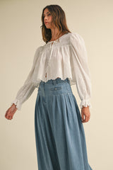 ALTHEA BALLOON BLOUSE WITH SCALLOP EDGE HEM