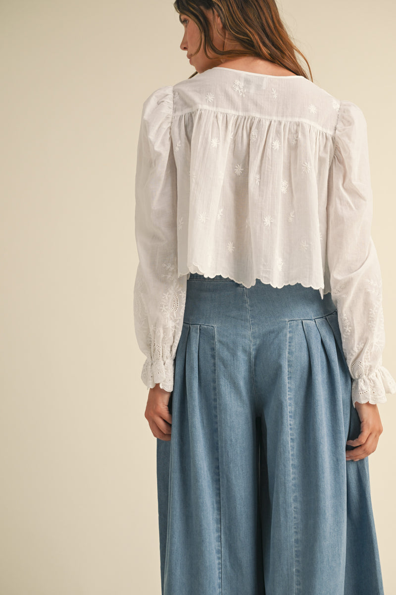 ALTHEA BALLOON BLOUSE WITH SCALLOP EDGE HEM