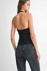 GWENDOLYN JEWEL BOW SLIT HALTER TOP
