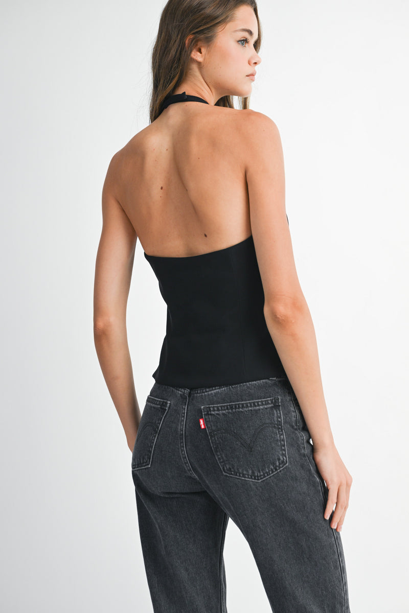 GWENDOLYN JEWEL BOW SLIT HALTER TOP