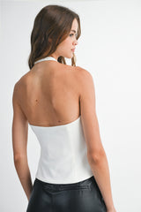 GWENDOLYN JEWEL BOW SLIT HALTER TOP