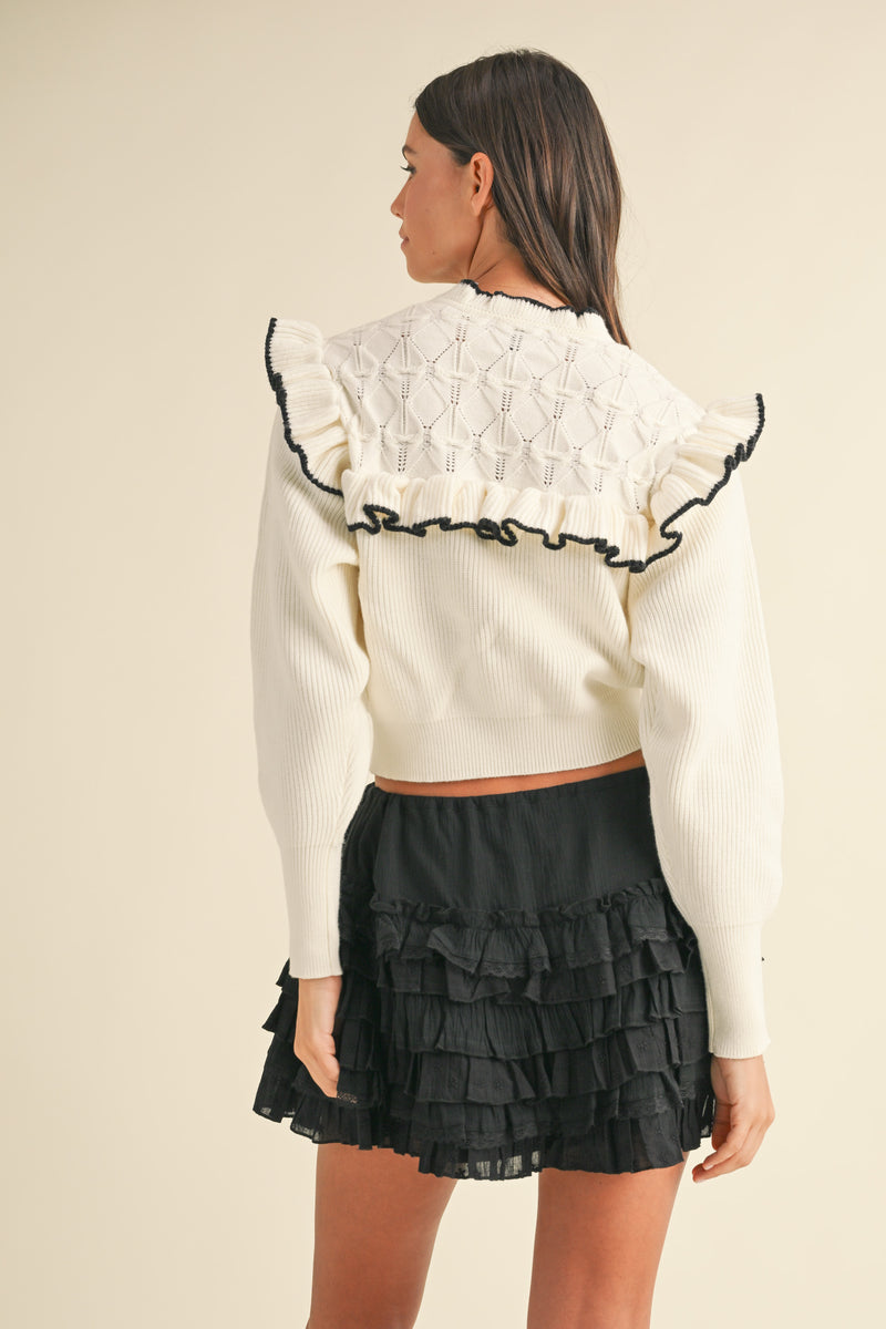 ELOWEN BOW TIE RUFFLE KNIT TOP