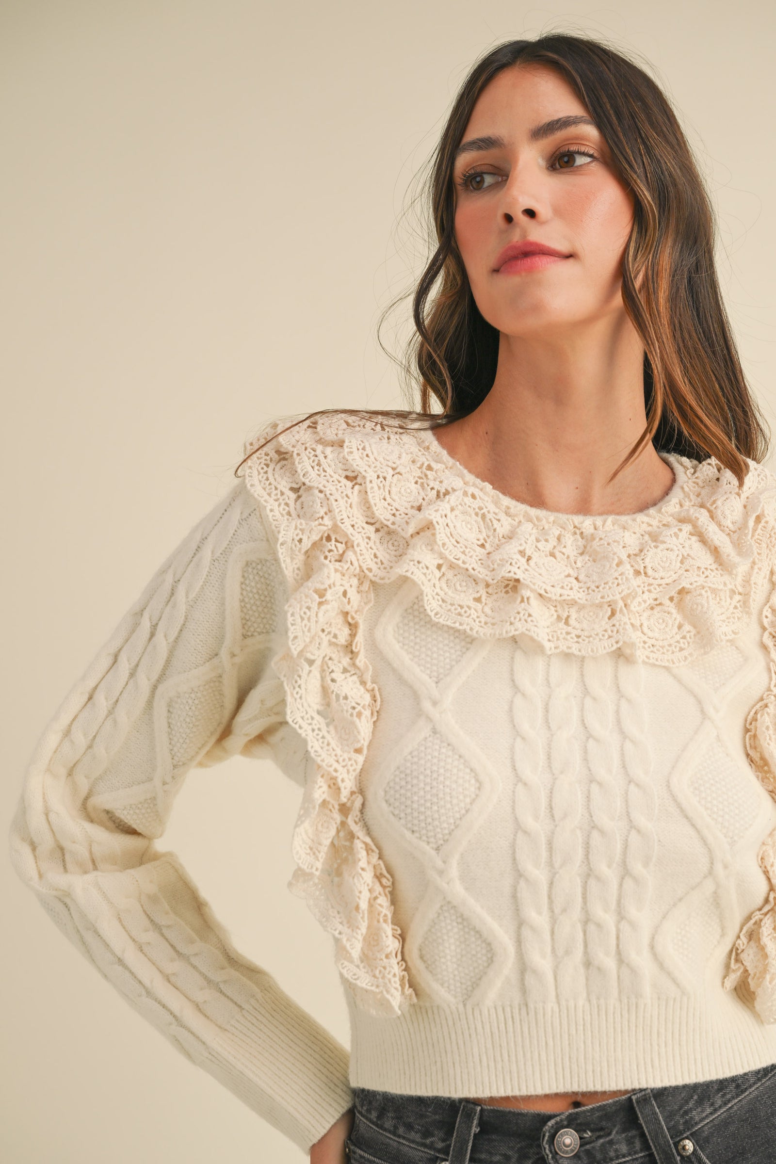 MAELIS RUFFLED LACE SWEATER – Mable Clothing