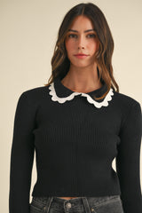 XENA SCALLOPED COLLAR SWEATER