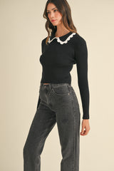 XENA SCALLOPED COLLAR SWEATER