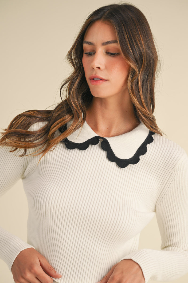 XENA SCALLOPED COLLAR SWEATER