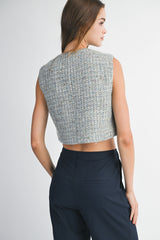 LILLIANNA TWEED FRONT POCKET CROP VEST