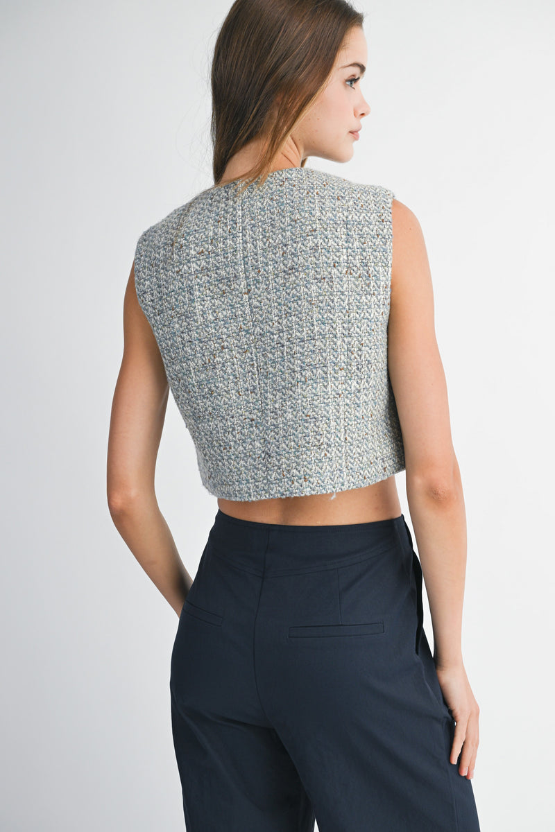 LILLIANNA TWEED FRONT POCKET CROP VEST