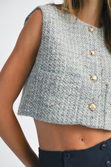 LILLIANNA TWEED FRONT POCKET CROP VEST