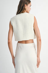 DIJONAI TWEED FRONT POCKET CROP VEST