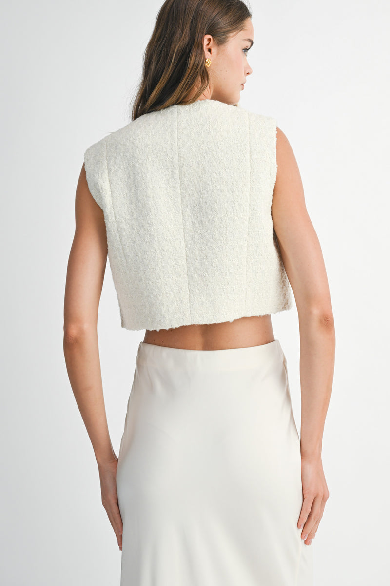 DIJONAI TWEED FRONT POCKET CROP VEST