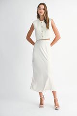 DIJONAI TWEED FRONT POCKET CROP VEST