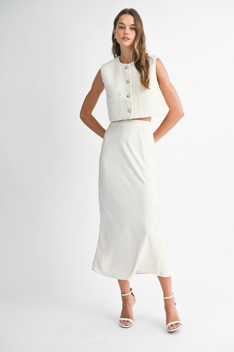 DIJONAI TWEED FRONT POCKET CROP VEST