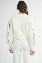 AMORA EMBROIDERED SCALLOP DETAIL KNIT TOP