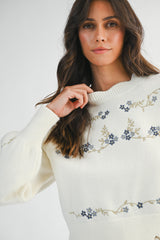 AMORA EMBROIDERED SCALLOP DETAIL KNIT TOP