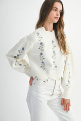 AMORA EMBROIDERED SCALLOP DETAIL KNIT TOP