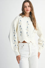AMORA EMBROIDERED SCALLOP DETAIL KNIT TOP