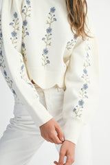 AMORA EMBROIDERED SCALLOP DETAIL KNIT TOP