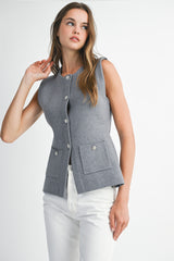 CRYSTAL BUTTON SWEATER VEST