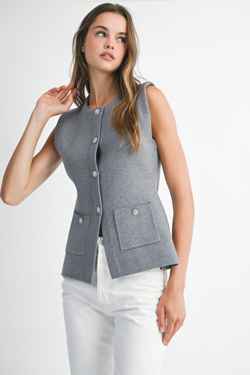 CRYSTAL BUTTON SWEATER VEST