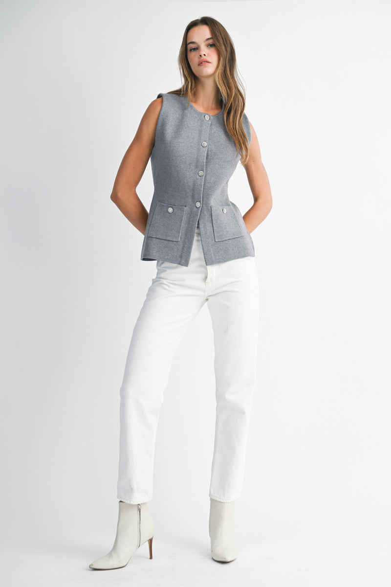 CRYSTAL BUTTON SWEATER VEST