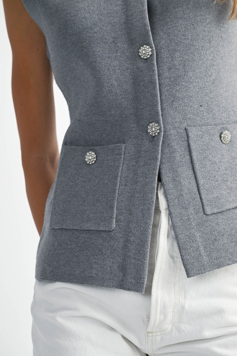 CRYSTAL BUTTON SWEATER VEST