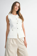 CRYSTAL BUTTON SWEATER VEST