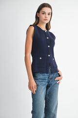 CRYSTAL BUTTON SWEATER VEST