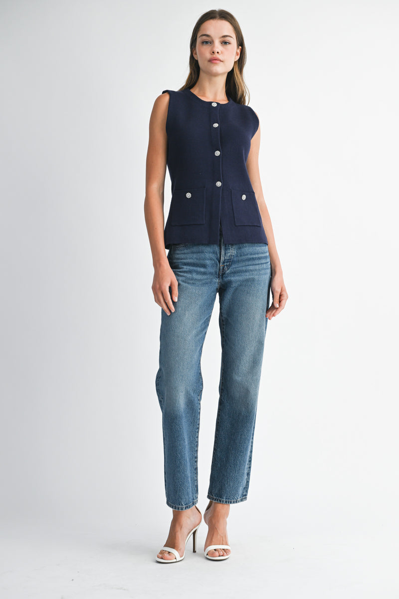 CRYSTAL BUTTON SWEATER VEST