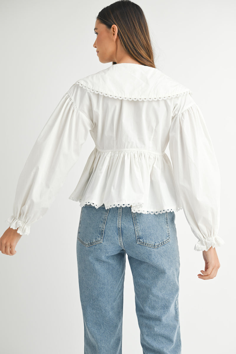 ZENDAYA LACE TRIM PETER PAN COTTON BLOUSE