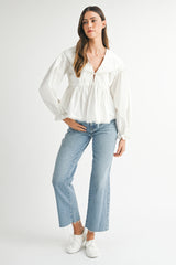 ZENDAYA LACE TRIM PETER PAN COTTON BLOUSE
