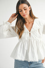 ZENDAYA LACE TRIM PETER PAN COTTON BLOUSE