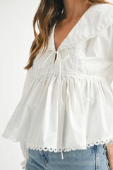 ZENDAYA LACE TRIM PETER PAN COTTON BLOUSE