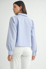 MAKENZIE SCALLOPED COLLAR STRIPE SHIRT