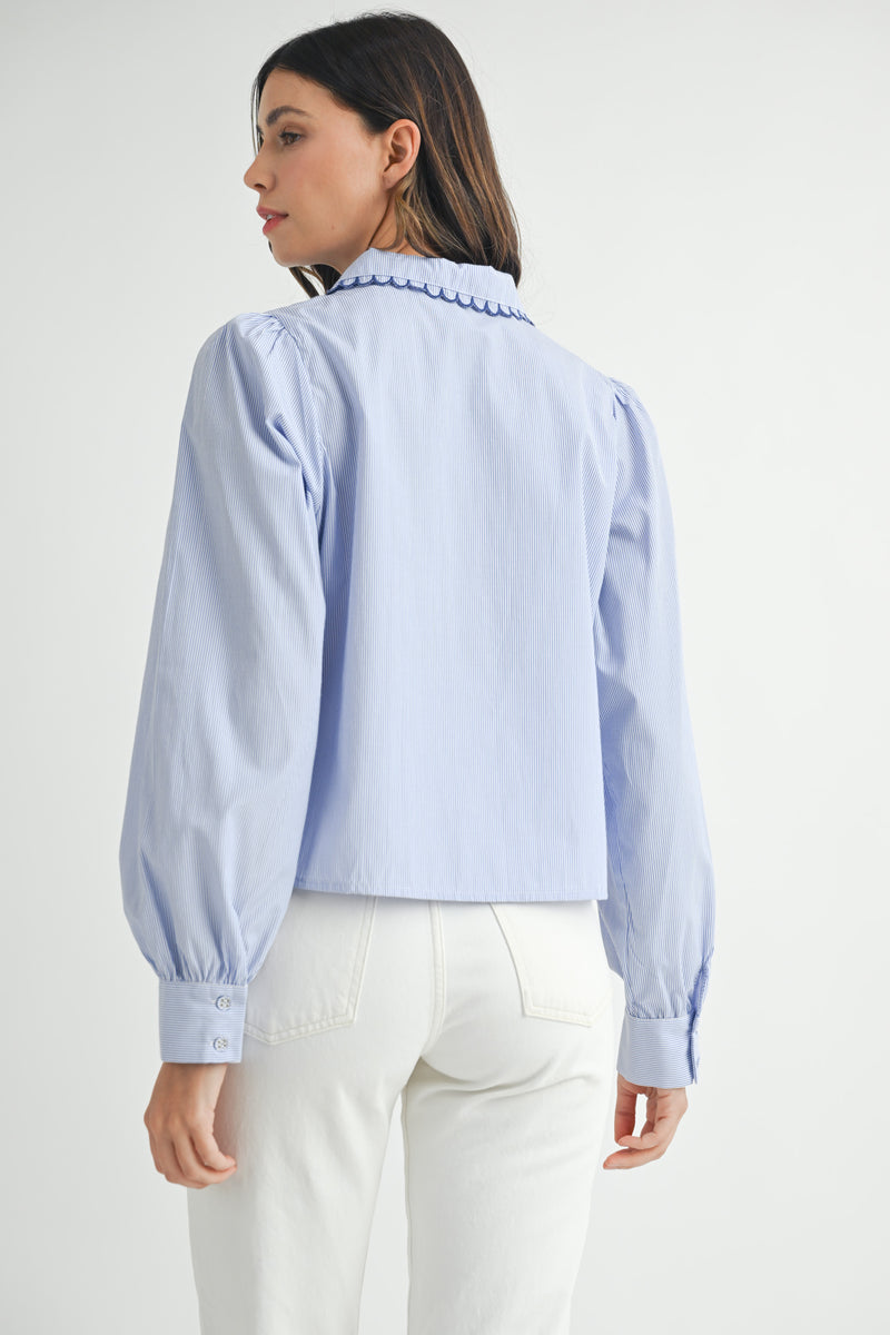 MAKENZIE SCALLOPED COLLAR STRIPE SHIRT
