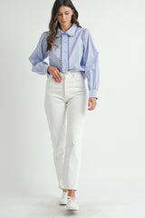 MAKENZIE SCALLOPED COLLAR STRIPE SHIRT