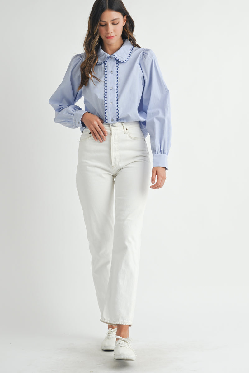 MAKENZIE SCALLOPED COLLAR STRIPE SHIRT