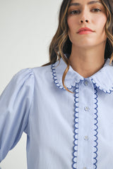 MAKENZIE SCALLOPED COLLAR STRIPE SHIRT