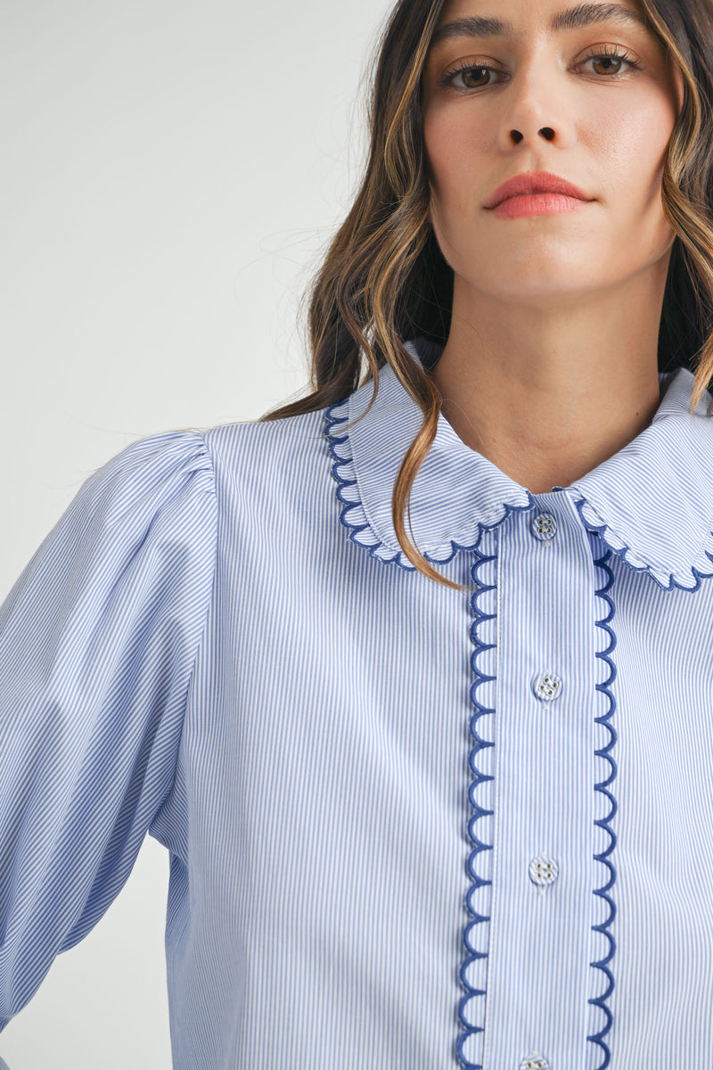 MAKENZIE SCALLOPED COLLAR STRIPE SHIRT