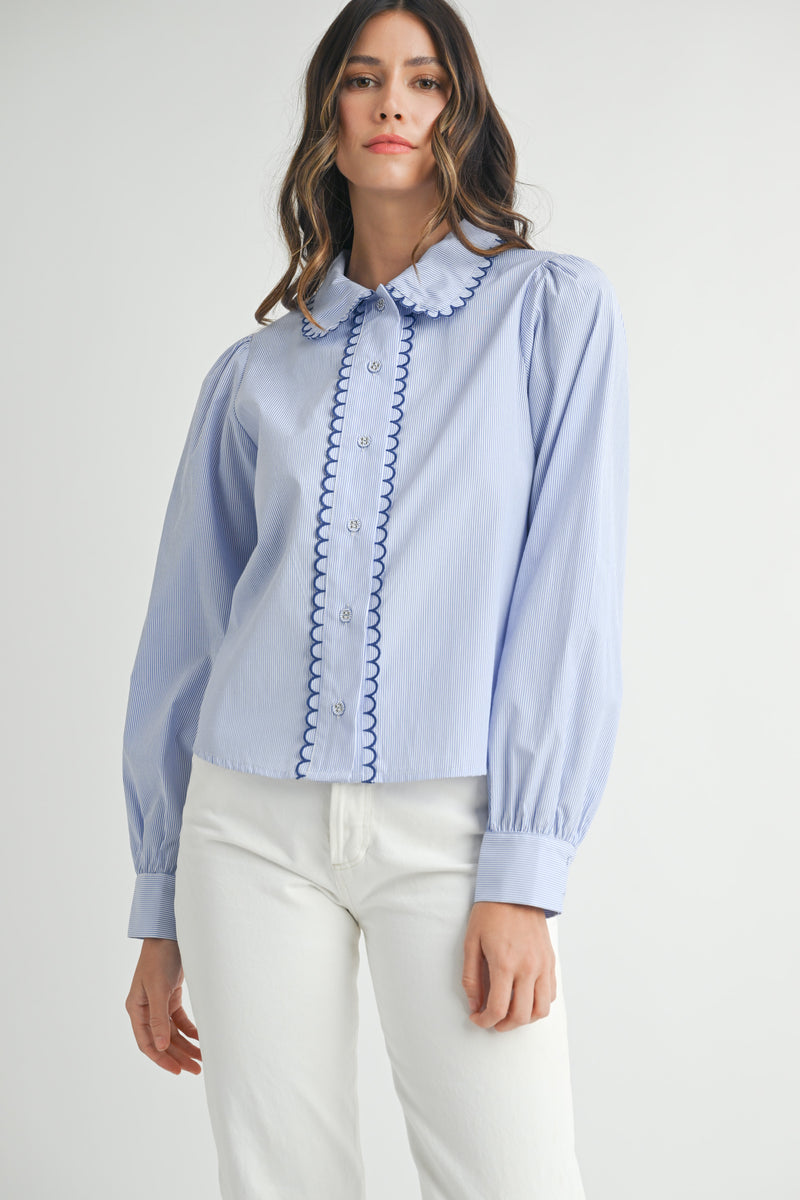 MAKENZIE SCALLOPED COLLAR STRIPE SHIRT