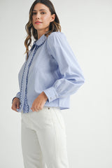 MAKENZIE SCALLOPED COLLAR STRIPE SHIRT