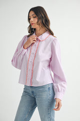 MAKENZIE SCALLOPED COLLAR STRIPE SHIRT