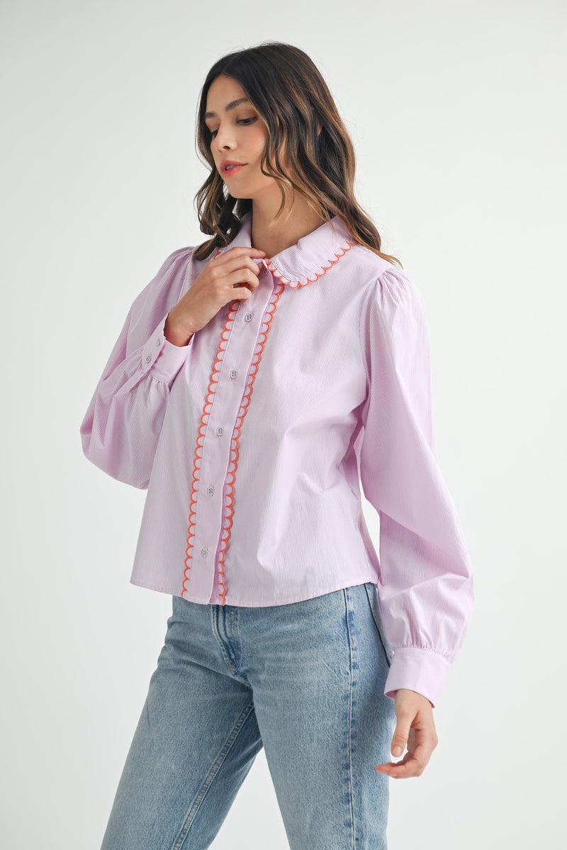MAKENZIE SCALLOPED COLLAR STRIPE SHIRT