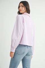 MAKENZIE SCALLOPED COLLAR STRIPE SHIRT