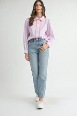 MAKENZIE SCALLOPED COLLAR STRIPE SHIRT