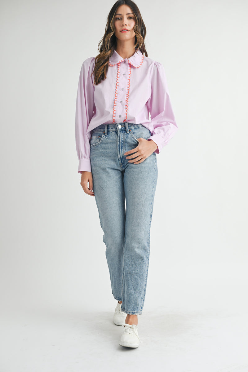 MAKENZIE SCALLOPED COLLAR STRIPE SHIRT