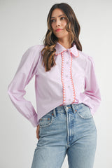 MAKENZIE SCALLOPED COLLAR STRIPE SHIRT