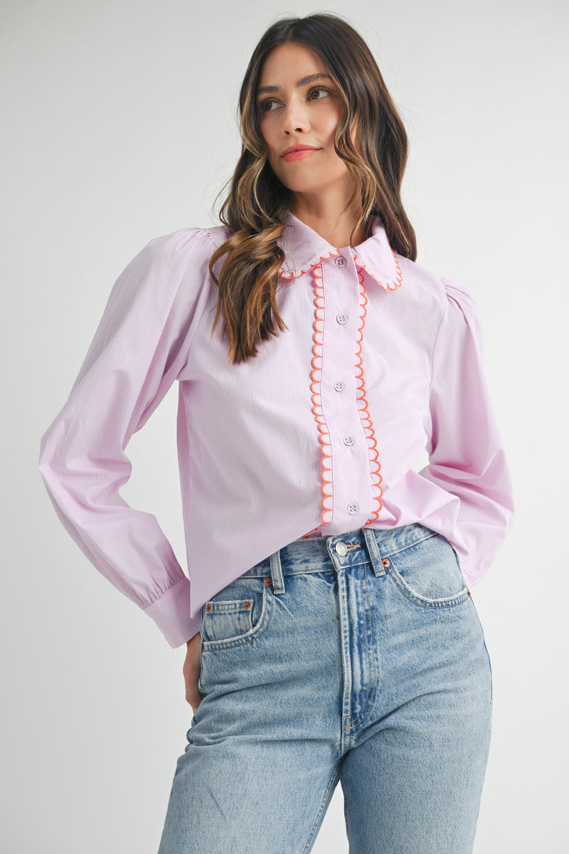 MAKENZIE SCALLOPED COLLAR STRIPE SHIRT