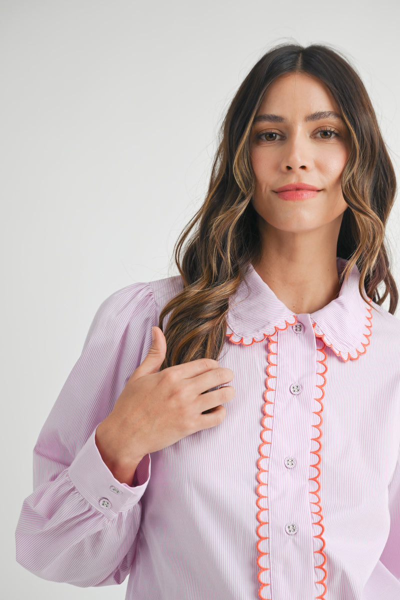 MAKENZIE SCALLOPED COLLAR STRIPE SHIRT
