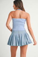 CHARLIE BUTTON FRONT HALTER NECK KNIT TOP